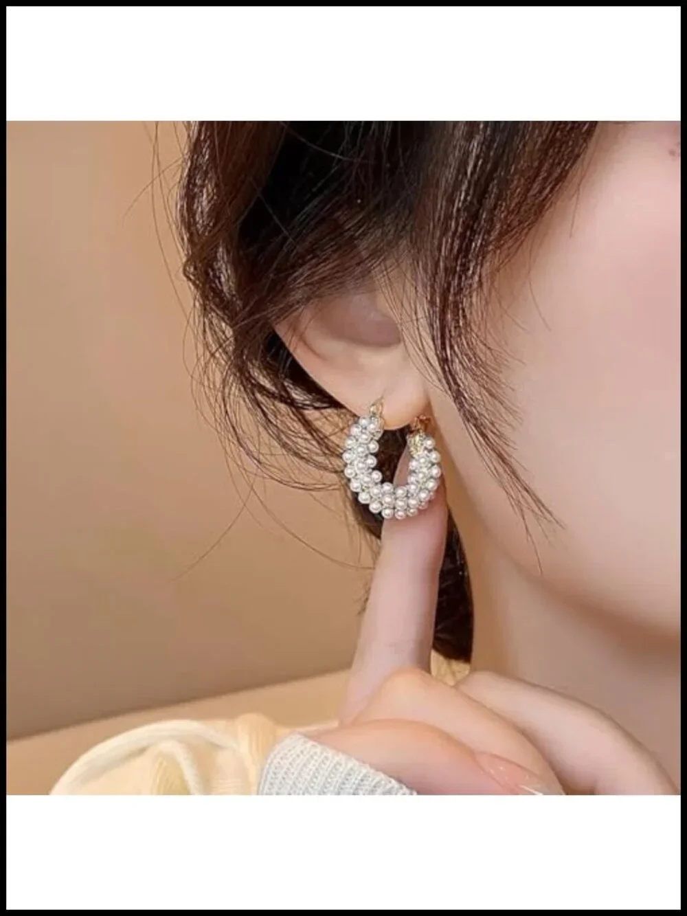 14K Gold Plated Pearl Hoop Earrings for Women Chunky Statement Round Huggie